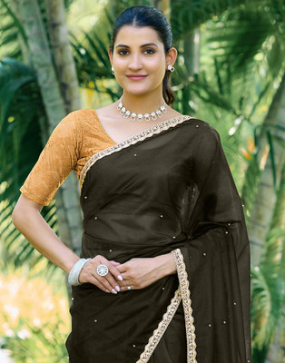 Samah Dyed, Embellished, Self Design Bollywood Net, Lace Saree(Green)