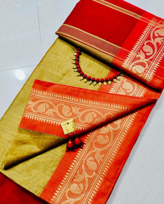 NAMITASAREES Woven Handloom Cotton Silk Saree(Pack of 2, Mustard)