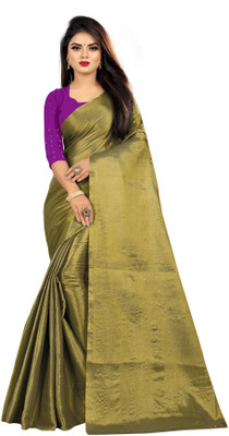 SFCS Solid/Plain Bollywood Tissue Saree(Gold)