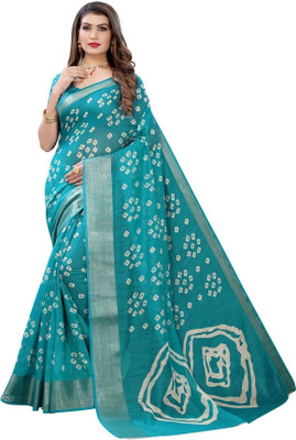 JIVIKA ENTERPRISE Printed, Color Block, Geometric Print, Embellished, Graphic Print Bandhani Cotton Silk Saree(Light Blue)