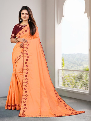Dhruti Creation Embroidered Bollywood Silk Blend Saree(Orange)