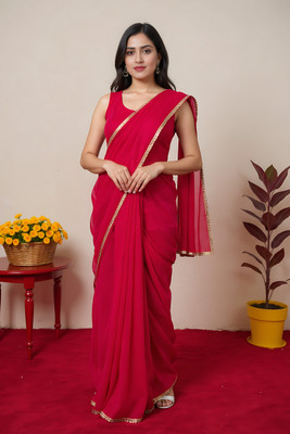 APEKSHAFASHION Solid/Plain Bollywood Chiffon Saree(Red)