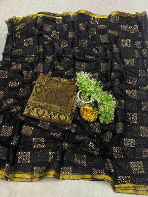 VINIT ENTERPRISE Embellished Daily Wear Chiffon Saree(Black)