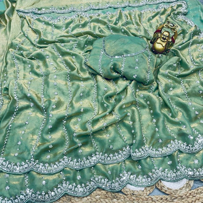 Darina Embroidered Daily Wear Cotton Silk Saree(Green)