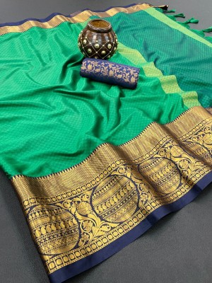 Juhi Collection Woven Dharmavaram Cotton Silk Saree(Green)