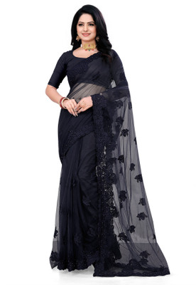 RMV Fashion Embroidered Bollywood Net Saree(Black)