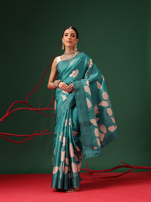 SILK ZONE Digital Print Banarasi Tussar Silk Saree(Light Blue)