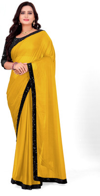 Foxsite Solid/Plain Bollywood Lycra Blend Saree(Yellow)