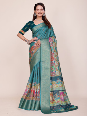 MAHARANI04CREATION Digital Print, Floral Print, Geometric Print, Woven Handloom Art Silk, Jacquard Saree(Multicolor)