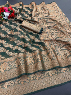 A To Z Cart Digital Print Daily Wear Organza Saree(Green)