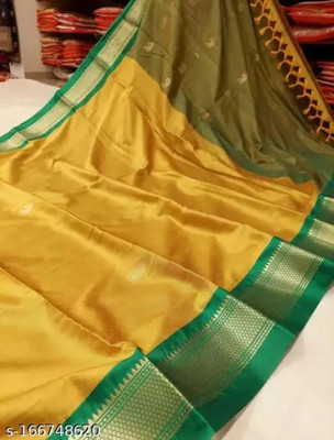 Paithani Woven Kanjivaram Pure Silk Saree(Yellow)