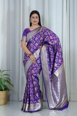 LeeliPeeri Designer Woven Banarasi Cotton Silk Saree(Blue)