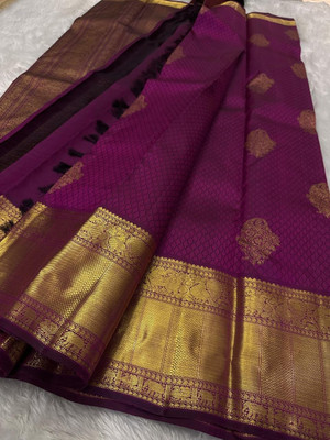 MIRMAN Woven Banarasi Pure Silk Saree(Purple)