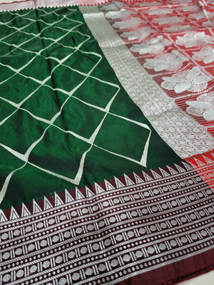 HouseOfCommon Woven Kanjivaram Handloom Georgette Saree(Dark Green)