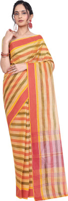 Manasi Craft Solid/Plain Handloom Cotton Blend Saree(Multicolor)