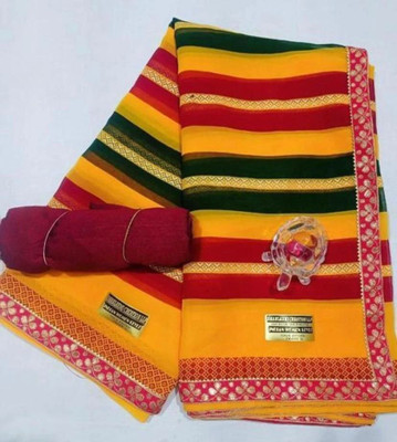 TEN R Striped Bandhani Georgette Saree(Multicolor)