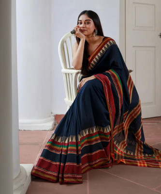 Moumitasaree Solid/Plain Tant Pure Cotton Saree(Dark Blue)