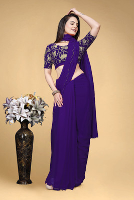 V AMAN FASHION Solid/Plain, Self Design Bollywood Georgette Saree(Purple)