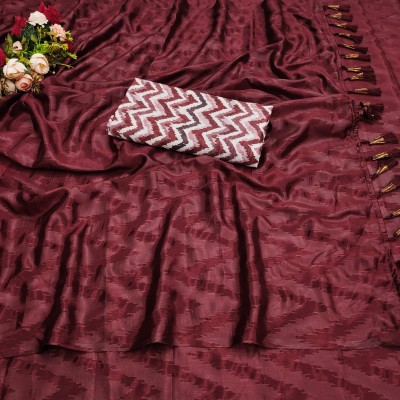 Aadishakti Fashion Striped Bollywood Satin Saree(Maroon)