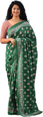Clothonus Printed, Self Design Ikkat Pure Cotton Saree(Green)