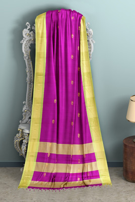 S S CREATION Printed Paithani Cotton Silk Saree(Purple)
