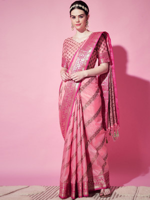 Vaani Creation Self Design Banarasi Jacquard Saree(Pink)
