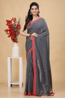 guha group Self Design Handloom Cotton Blend Saree(Red)