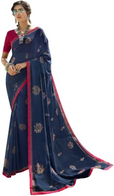 ROOP SUNDARI SAREES Floral Print, Printed Bollywood Georgette Saree(Dark Blue, Pink)