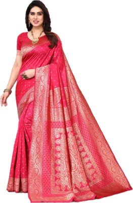 Aishwarya Sarees Self Design, Woven, Embroidered Banarasi Art Silk Saree(Pink)