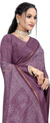 THE PRIVATE LABLE Printed Ikkat Linen Saree(Pink)