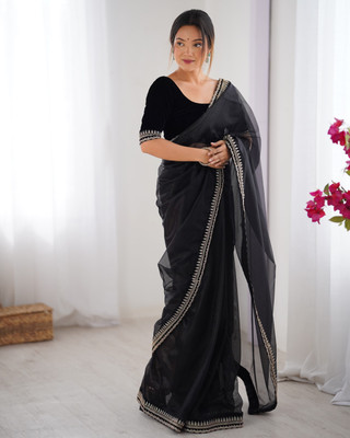 Pandadi Saree Solid/Plain Bollywood Net Saree(Black)