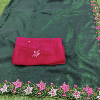 Kamini silk mills Self Design Bollywood Georgette Saree(Green)