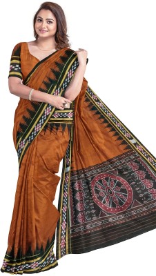 Odisha handloom Temple Border Sambalpuri Handloom Pure Cotton Saree(Multicolor)