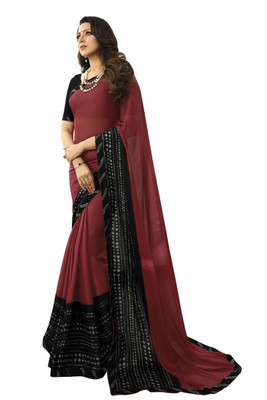 Queenswear Creation Printed, Color Block, Embellished Bollywood Georgette, Chiffon Saree(Red)