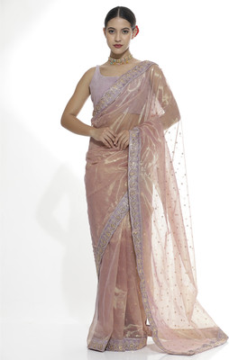 Jaipur Kurti Embroidered Bollywood Net Saree(Pink)