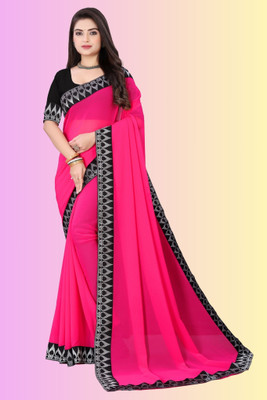 Om Sai Creation Solid/Plain Daily Wear Georgette Saree(Pink)