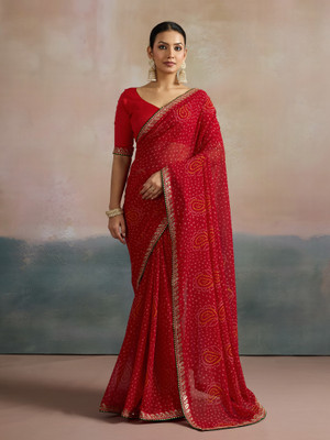 Sareemall Printed Bandhani Georgette Saree(Red)