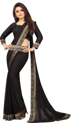 Flip The Style Solid/Plain Bollywood Georgette Saree(Black)