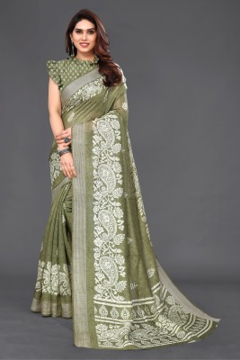 sareya veela Printed Bollywood Cotton Blend Saree(Green)