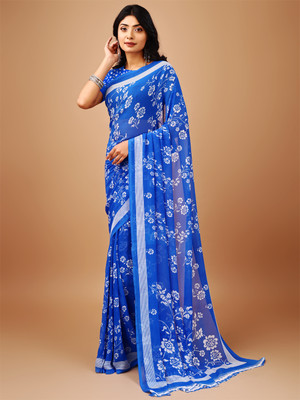 Leelavati Printed Bollywood Chiffon Saree(Blue)
