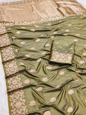 Spetila Woven Banarasi Jacquard, Pure Silk Saree(Green)