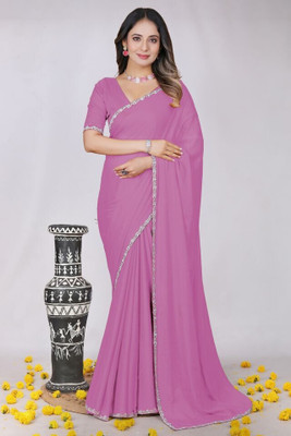 Elder Solid/Plain Bollywood Georgette Saree(Pink)