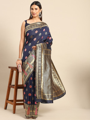 Divastri Woven Banarasi Silk Blend Saree(Dark Blue)
