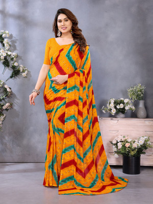 Vichitra Geometric Print Bollywood Georgette Saree(Yellow)