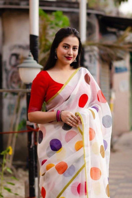 VANARAM Printed Bollywood Cotton Linen Saree(Multicolor)