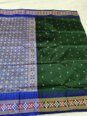 NISA silk creation Temple Border Sambalpuri Art Silk Saree(Dark Green)