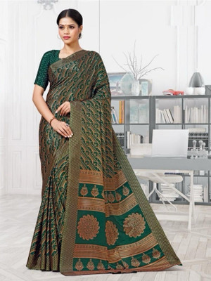 KISSAH Printed Bollywood Crepe Saree(Green)