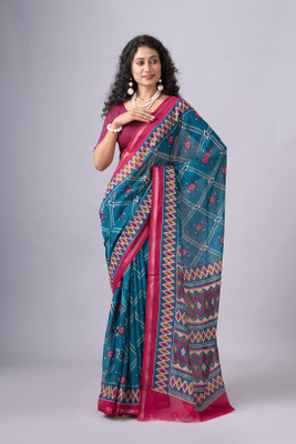 nirmal creation Printed Bollywood Chiffon Saree(Blue)