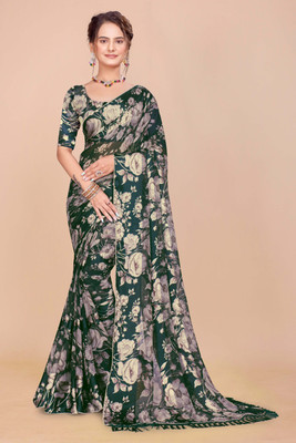 Nandita Printed Bollywood Satin Saree(Green)