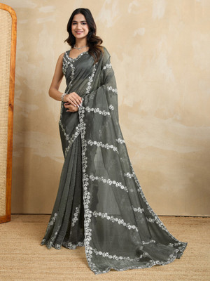RekhaManiyar Solid/Plain Saree with Attached Blouse Chiffon Saree(Black)